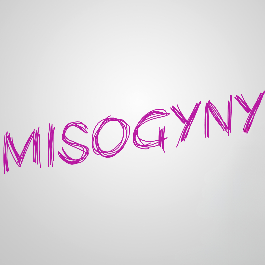 misogyny in purple handwritten letters